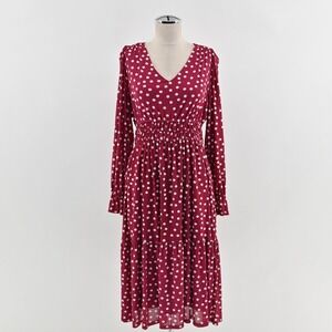 Elizabeth & James Polka‎ Dot Midi Dress Size L Red White Tiered Retro Whimsical